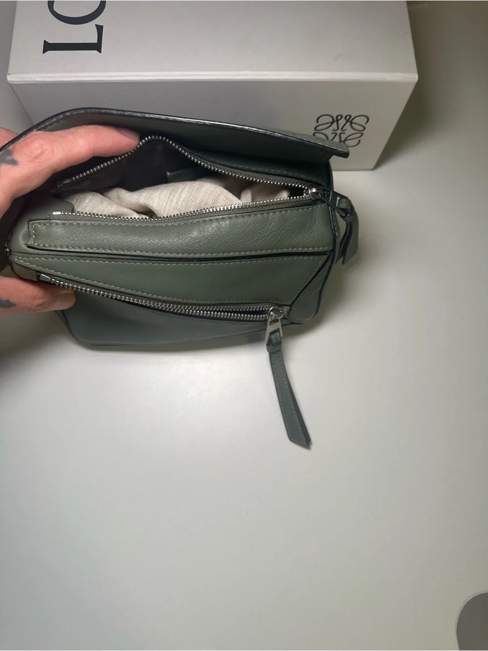 Loewe Sage Green Puzzle Messenger Bag